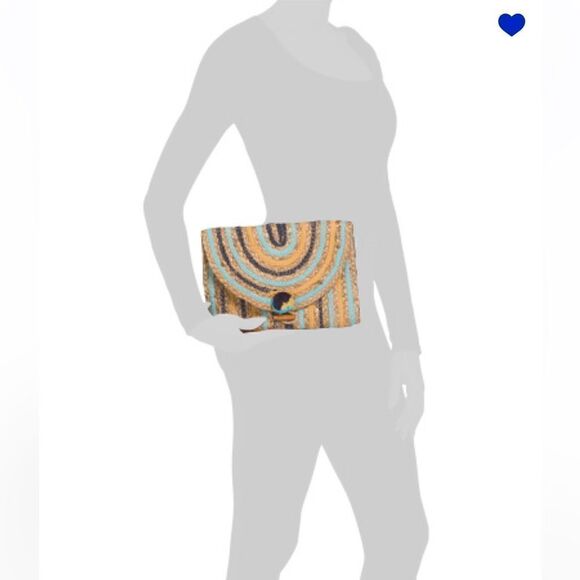 AMERICA & BEYOND Sunset Striped Staw Woven Jute Clutch Purse Tan Blue OS NWT - Picture 10 of 12